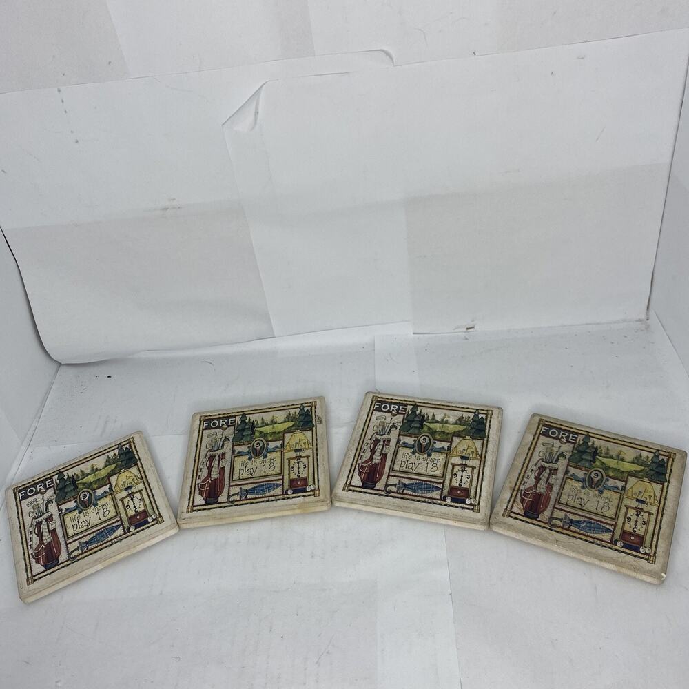 Set Of 4 Absorbent Stone Coasters FORE Life Is Short Play 18 See Pictures